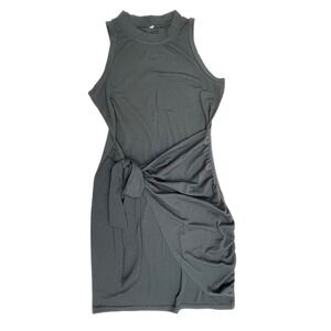 Sleeveless Tank Dress Tie Waist Ruched Bodycon Casual Black Size S